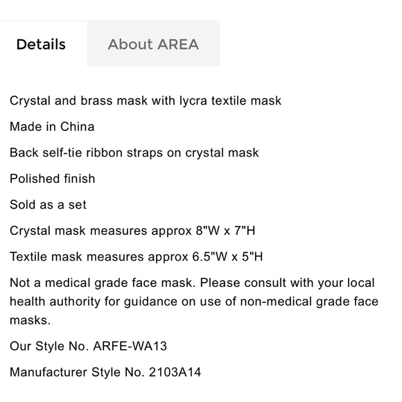 AREA NYC 💎 CRYSTAL FACE MASK 💎 SOLD OUT 💎 NEVER WORN - Picture 5 of 12